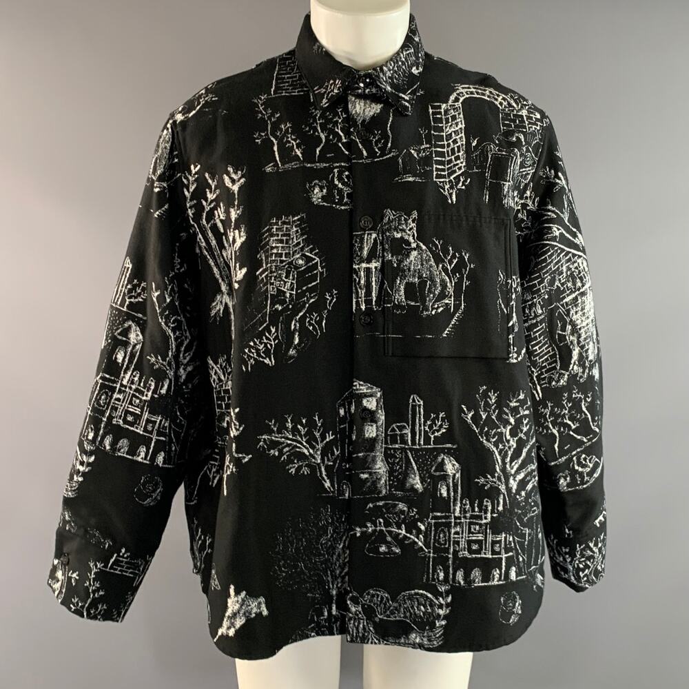 SHINYA KOZUKA Size M Black White Jacquard Polyester Cotton Jacket